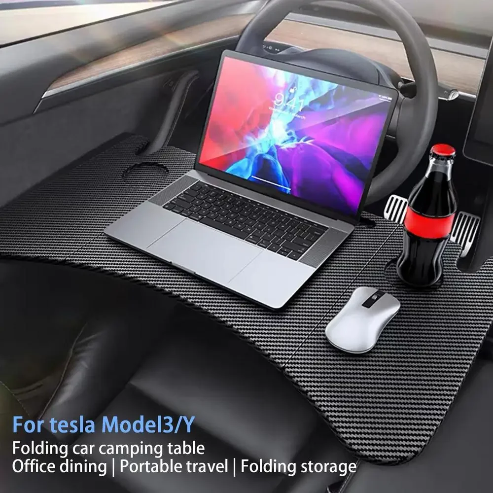 For Tesla Model 3/Y Car Steering Wheel Laptop Tray Food Desk Portable Folding Office Table Multi-functional Vehicle Accessories