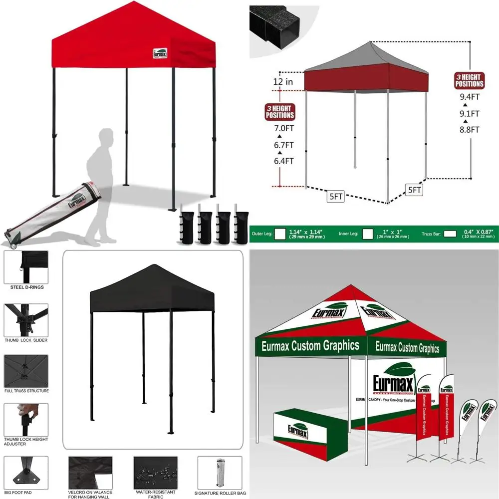 

Heavy Duty 5x5 Instant Pop Up Canopy Tent with Roller Bag and 4 Sand Weight Bags for Commercial Use