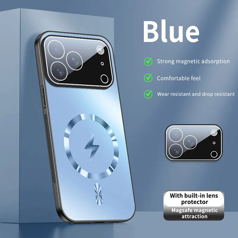 Luxus AG Matte Objektiv Glas Schützen für MagSafe Fall für IPhone 17 Pro Max Air 16 15 14 Magnetische Drahtlose Ladung Anti-drop Abdeckung