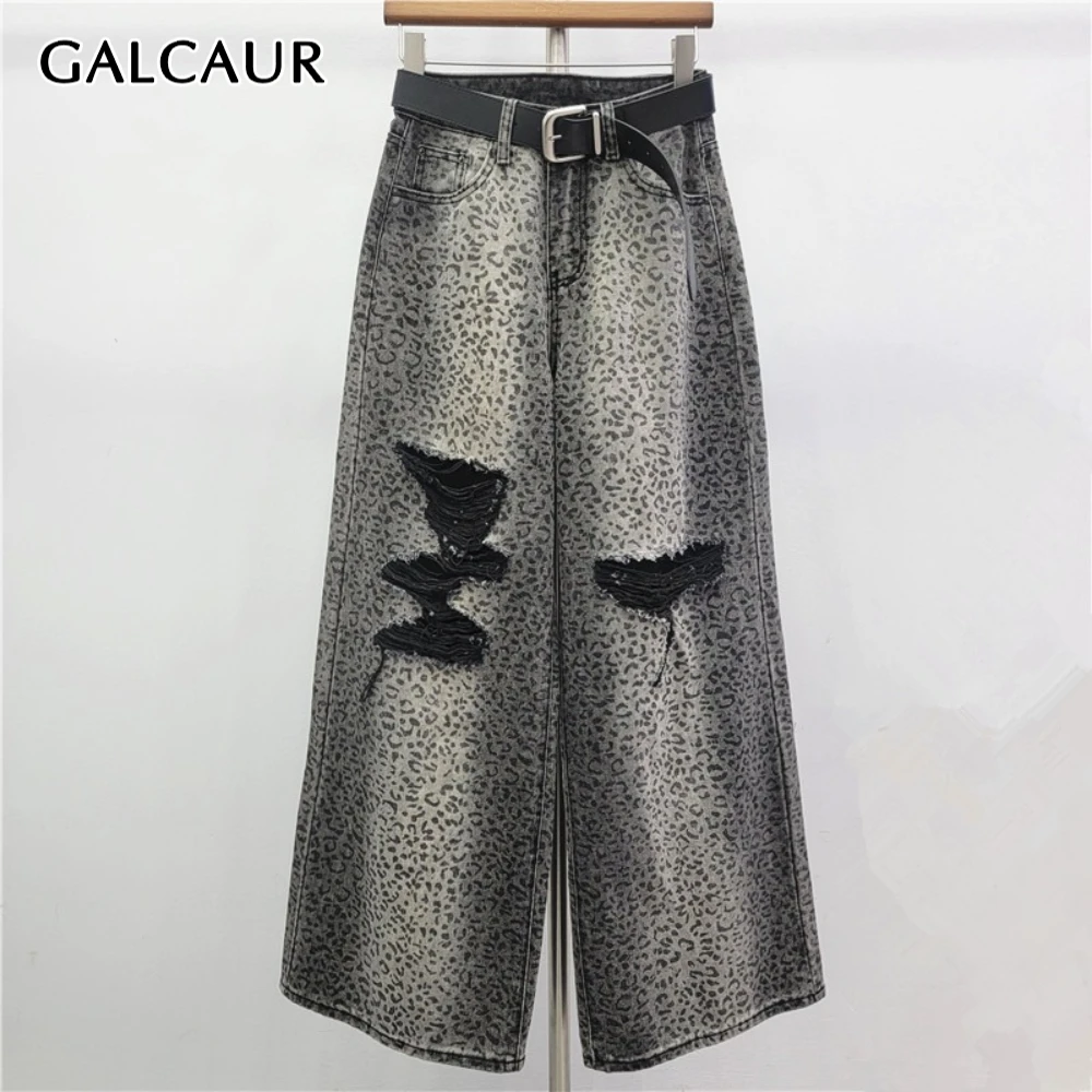 

GALCAUR леопардовые полые брюки женские с высокой талией свободные винтажные уличные женские широкие брюки осенняя мода новые