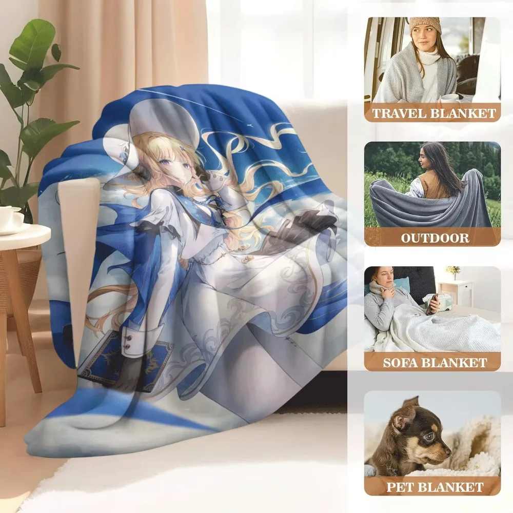 Soft Skin-friendly Flannel Blanket Phoebe Elegant Anime Themed Decorative Blanket Portable Warm Throw for Sofa Bed