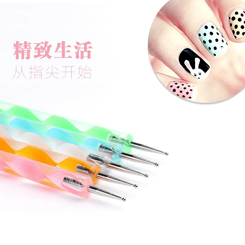 5 stücke Nail Art Malerei Stift Set mit Doppelkopf Spiral stab Schmuck Diamant Dekoration Kleber Stift Kristalls tab Farbe Stift Werkzeug