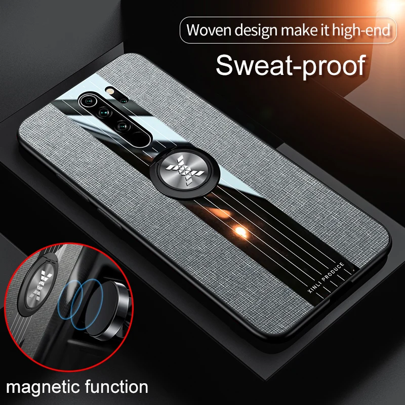 Redmi Note 8 Pro Case for Xiaomi Redmi Note 8 Pro Cover Magnetic Ring Holder Soft Frame Fabric Cloth Case for Redmi Note 8 Pro