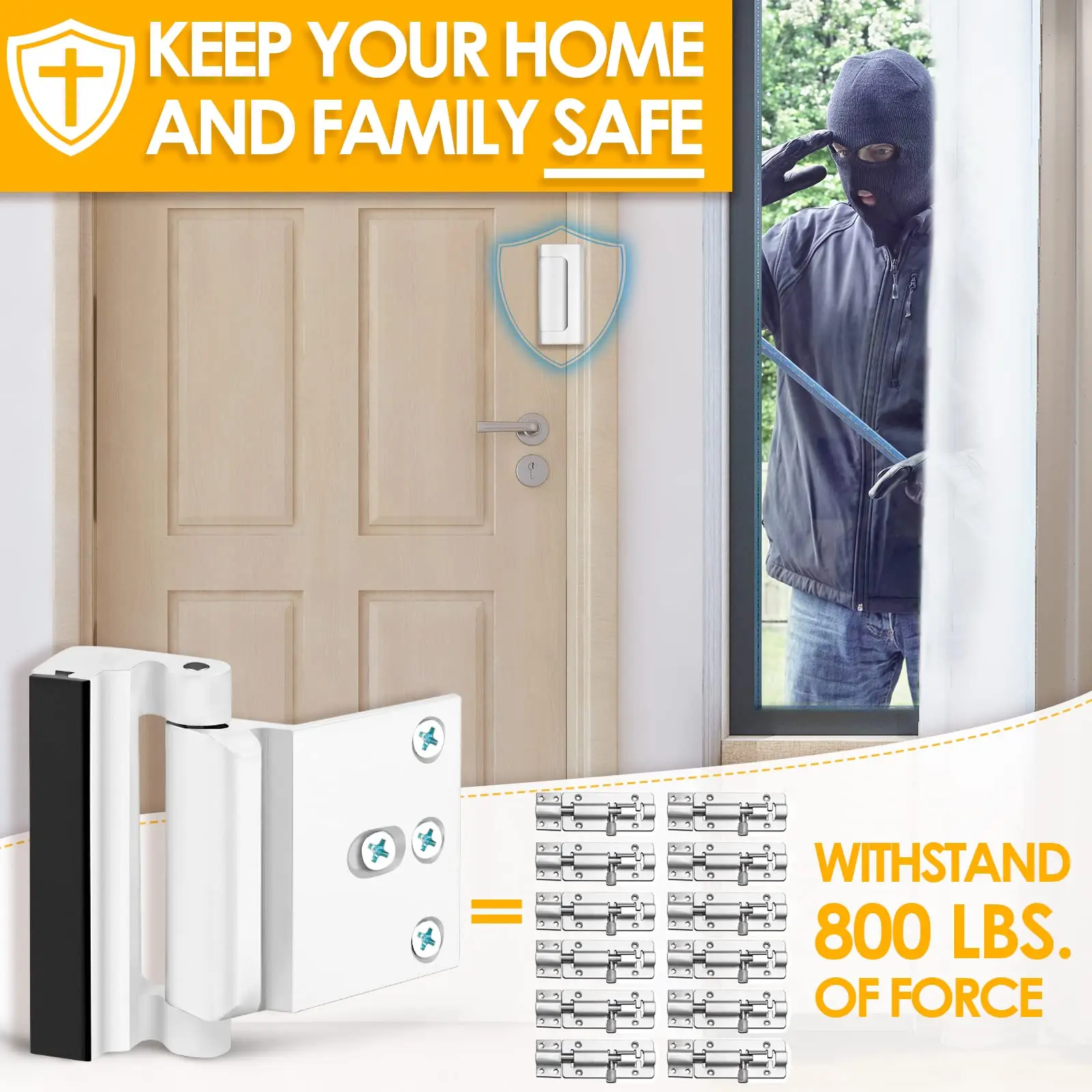 New Home Security Door Lock Aluminum Alloy Anti-theft Door Lock Childproof Door Reinforcement Lock with 3 Inch Stop image 2