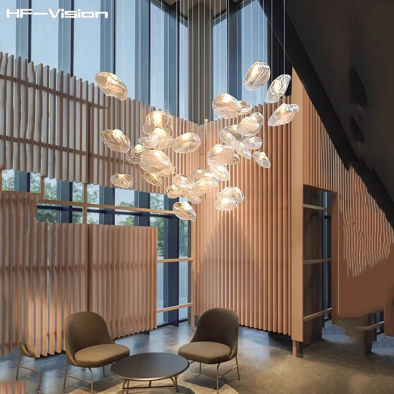 

Nordic Glass lampshade LED ceiling Chandeliers Lustre Suspension Luminaire Lampen lighting for island villa staircase Decor