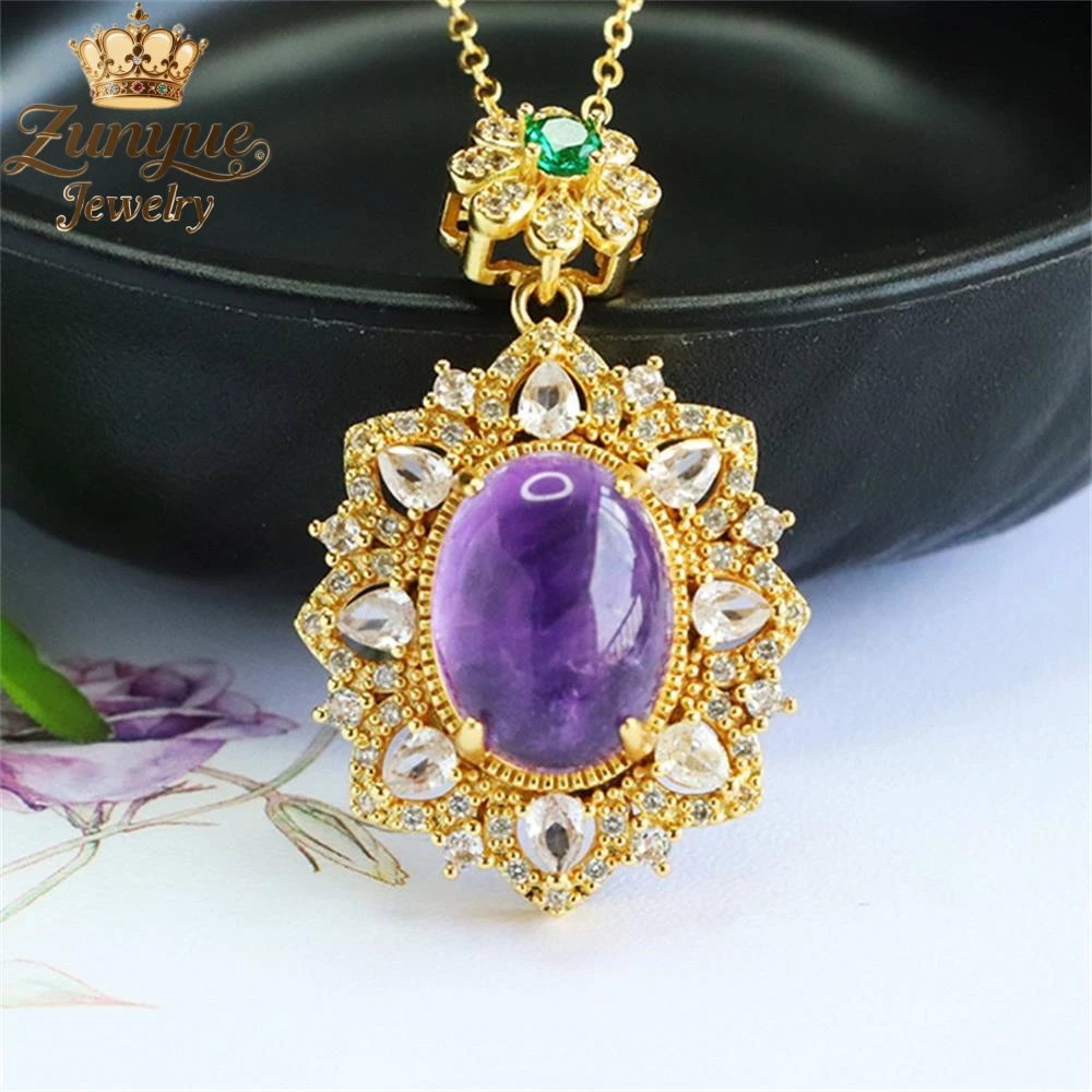 

Natural Amethyst Hollowed-Out Diamond Petal Pendant Luxury Quality Fashion Fine Jewelry Exquisite Elegant Charms Popular Young