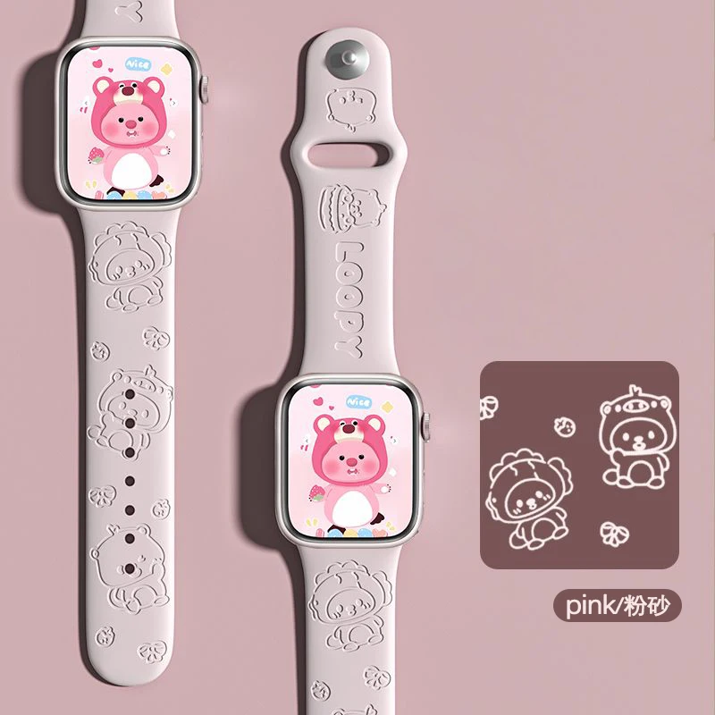 Silicone Strap for iWatch Band 44mm 45mm 41mm 40mm 49mm Cute Loopy Replaceable Wrist Bracelet iwatch Series 3 4 6 7 8 SE Ultra