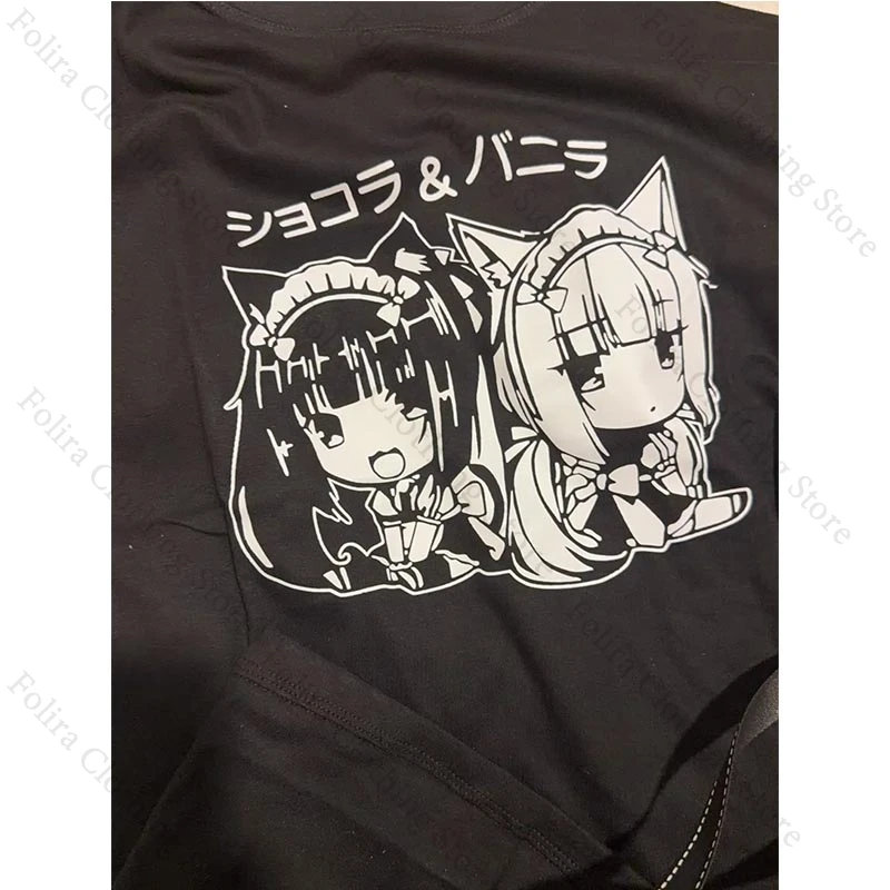 Game Nekopara Chocola Vanilla Print T-shirt Kawaii Short Sleeve Tops Summer Tee Cotton T Shirt Daily Summer Clothes