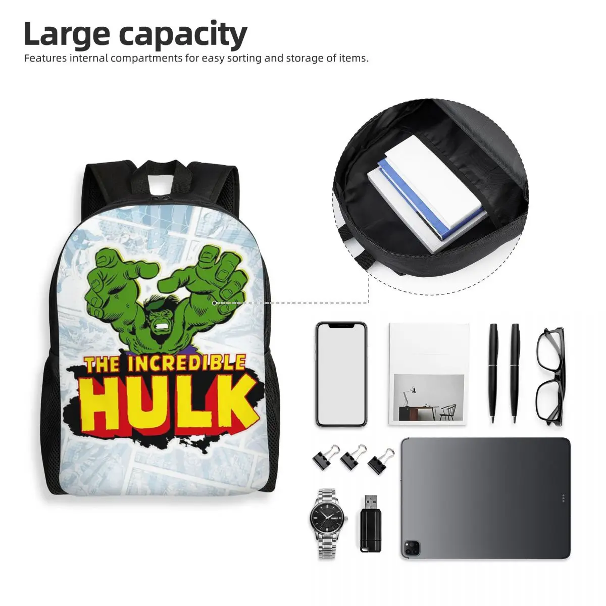 Niestandardowy plecak komiksowy Hulk Superhero dla kobiet, mężczyzn, studentów, Bookbag, pasuje do 15-calowych toreb na laptopa