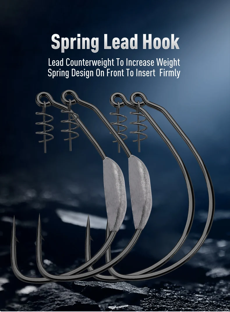 Kingdom Spring Fishing Hooks 3# 5# 6# 8# 10# Carbon Steel Lead Crank Hook with Spring Lock Soft Bait Fishing Gear Accessories