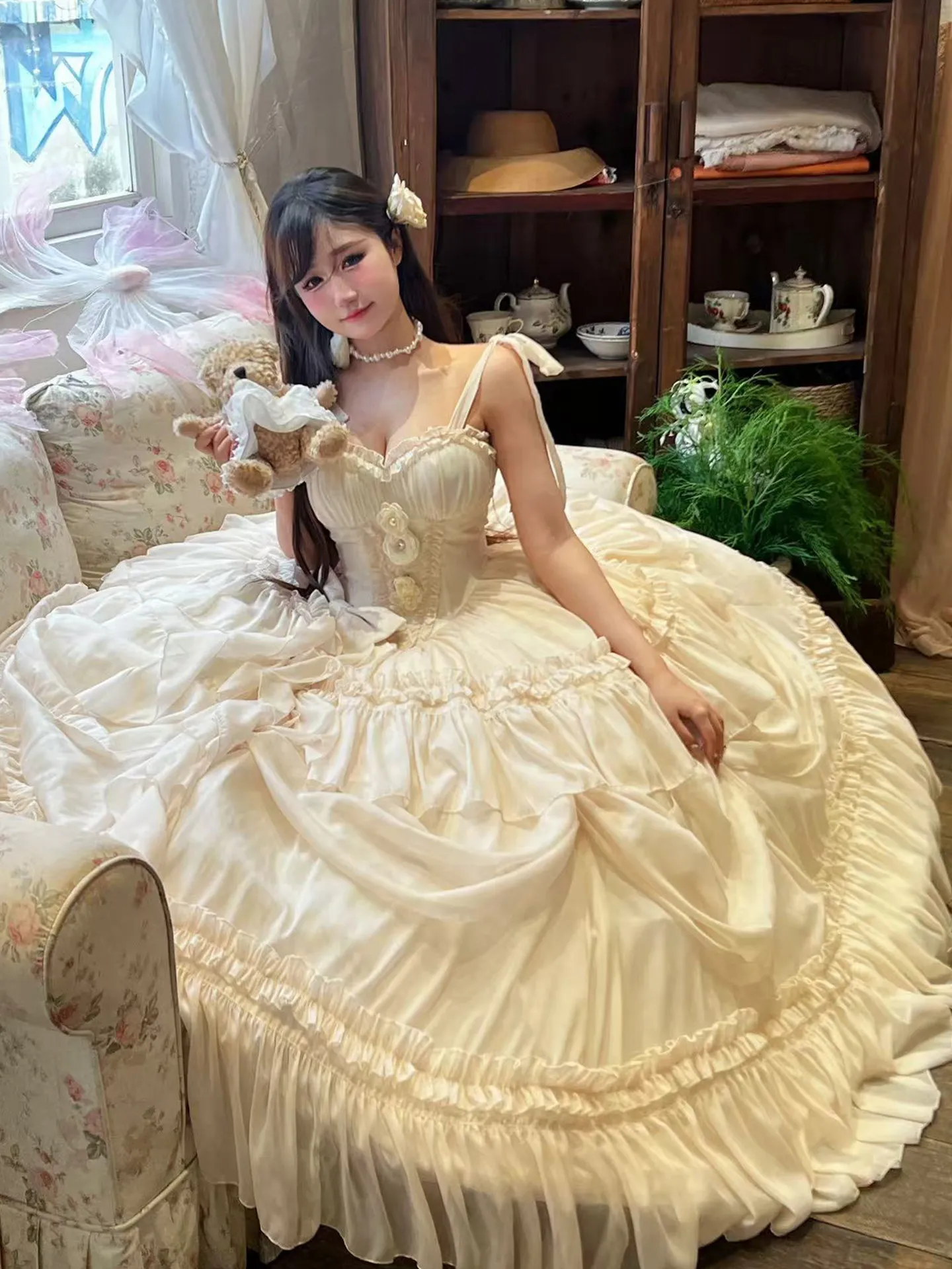 Vintage Rococo Ball Gown Lolita Dress Ruffle Tiered Puffy Wedding Dress Sweet Princess Formal Dress