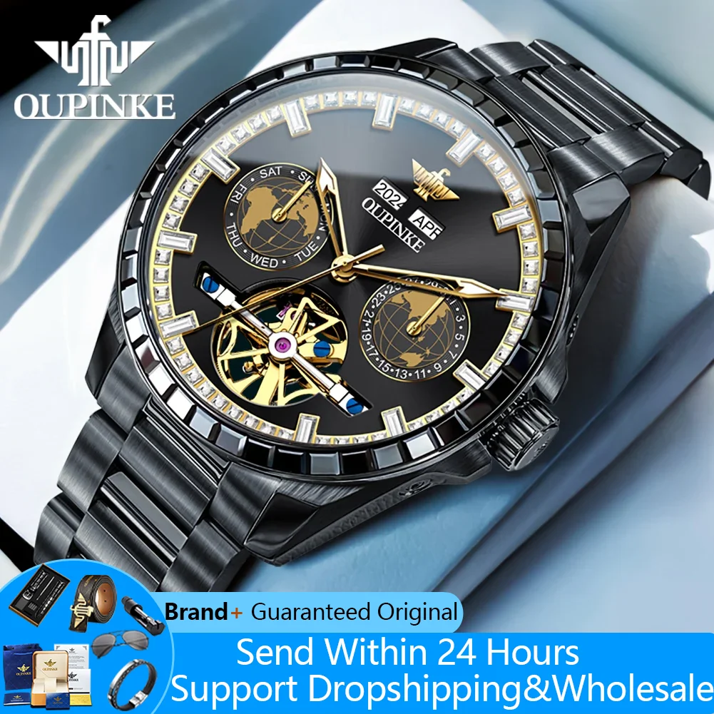 

OUPINKE 3280 Luxury Man Watch Skeleton Flywheel Automatic Mechanical Watch for Men Fashion Diamond Bezel Men's Dress Wrist Watch