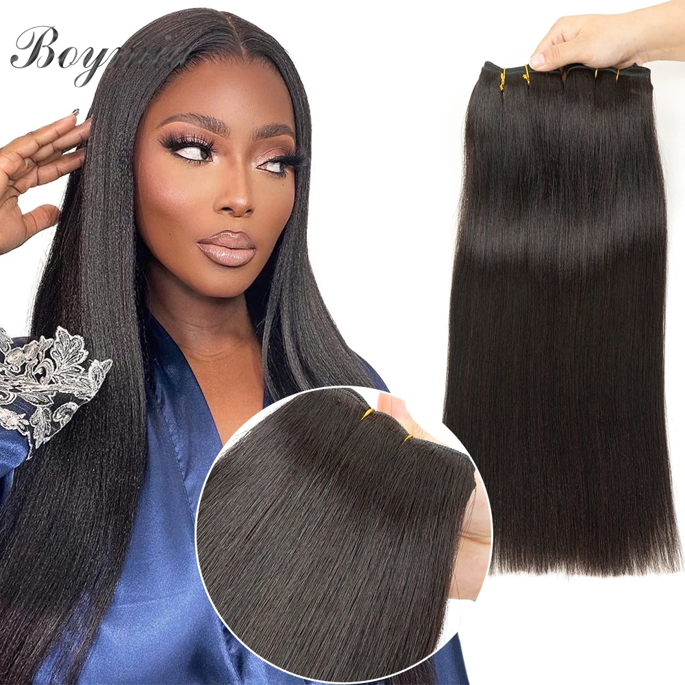 Boymia Human Hair Bundles Yaki Straight 12-26 inches Light Yaki Hair Weft Sewing In Remy Hair Weaves 100g For Salon Quality