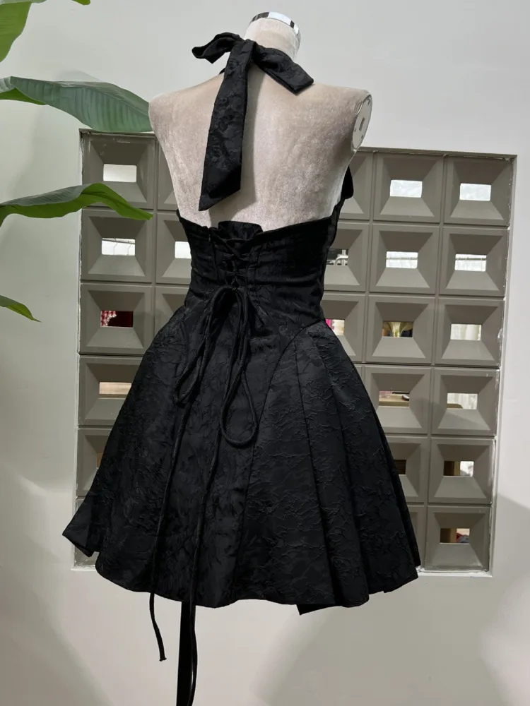 DFDG 2025 Abito da ballo con scollo a V increspato jacquard da donna Abito elegante da ballo di fine anno Abito da sera senza maniche a sbuffo Primavera Estate