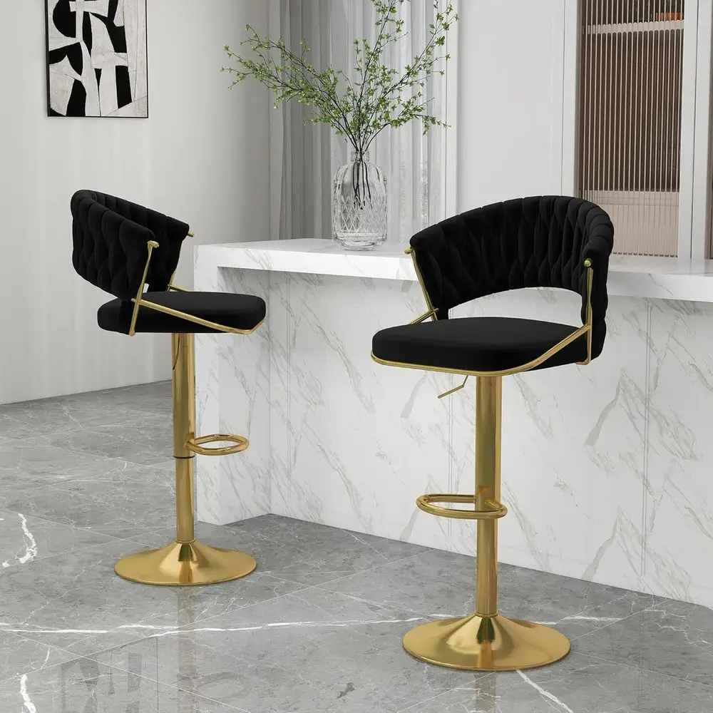 

360° Swivel Bar Stools Set of 2, Modern Adjustable Counter Height Velvet Bar Chair, Kitchen Island Dining Chairs with Woven Back