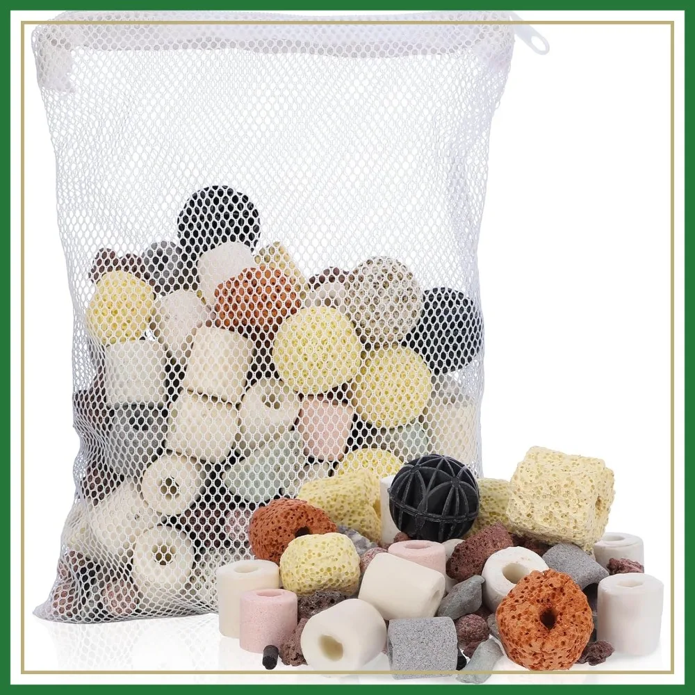 

12 in 1 Bio Media for Aquarium Sump Filter - Ceramic Rings, Activated Carbon, Bio Balls for Freshwater Marine Koi Fish Tank Pond Canister (1.1lb with Mesh Bag)