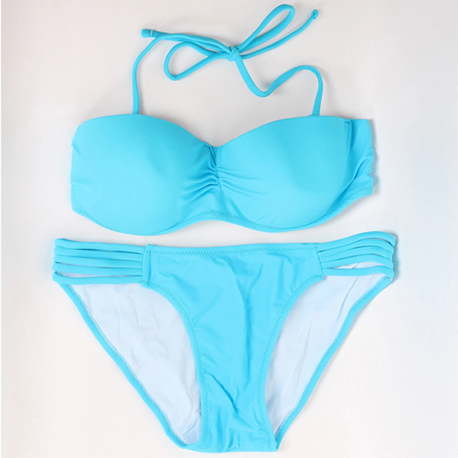 Sexy Bandage Strappy Padded Bandeau Bathing Suits Swimwear Swimsuit Biquini 2 Pieces Bikini Set