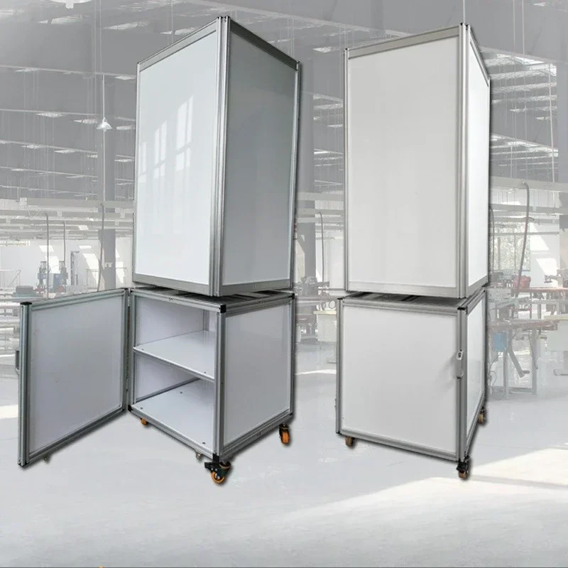 With storage cabinet, aluminum bracket four-sided rotating magnetic whiteboard