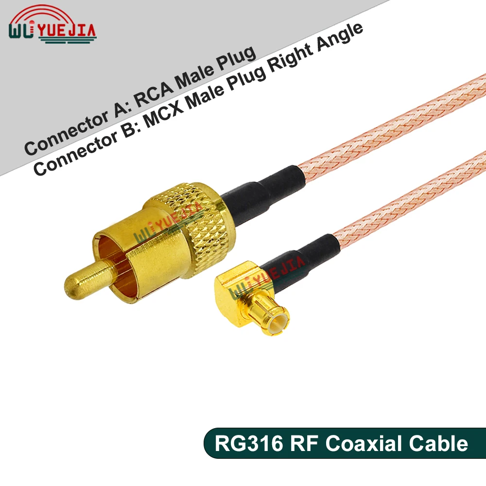 1Pcs RG-316 RCA Male to MCX Female Jack / MCX Male Right Angle Plug 50-1.5 RF Coaxial Cable Antenna Extension Jumper Pigtail