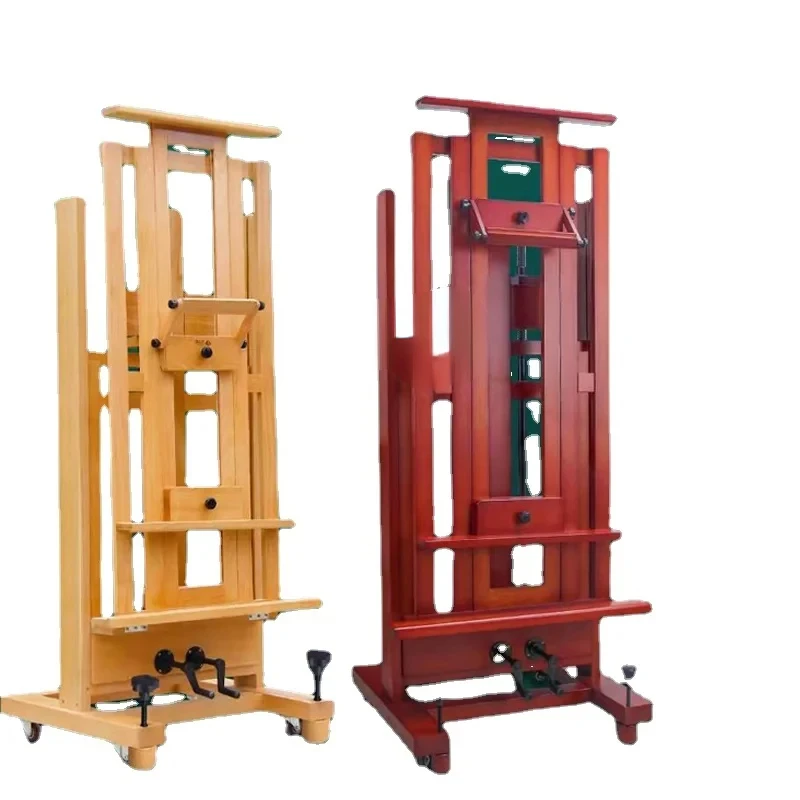 

High-End Beech Wooden Solid Wood Double Rocker Large Oil Painting Easel Floor Easel Can Be Tilted Forward and Backward