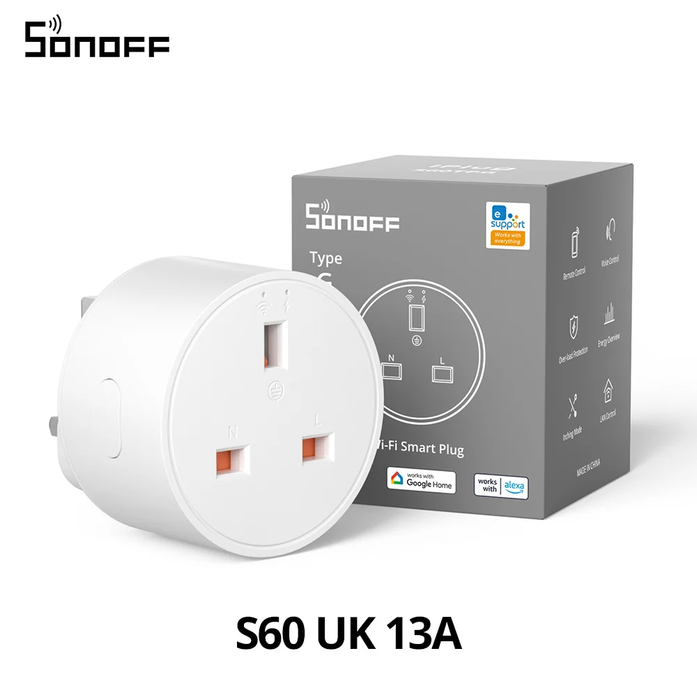 SONOFF S60 EU/UK iPlug Wi-Fi Smart Socket Overbelastingsbeveiliging Timer Smart Scene Afstandsbediening via eWeLink Alexa Google IFTTT
