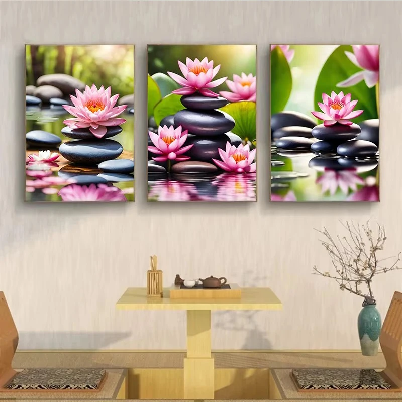 Spa Zen Cherry Blossom Lily Pink Lotus Canvas Print Posters Art Painting Fitness Yoga Studio Wall Art Decor Pictures Home Decor
