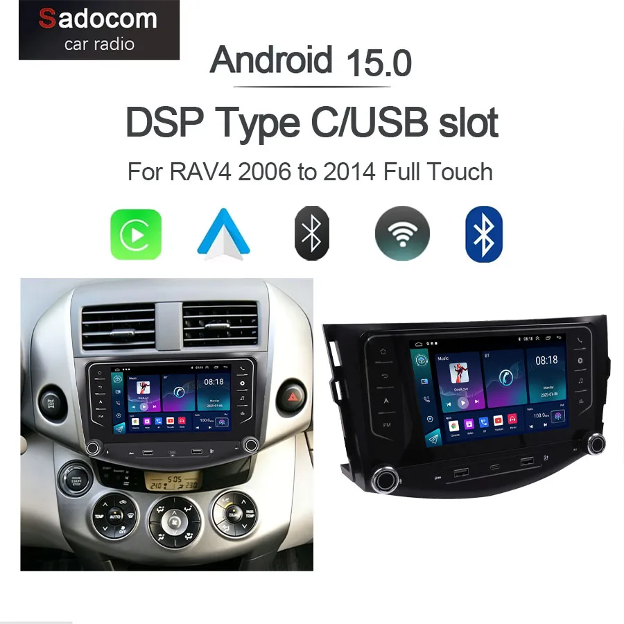7“Android Car Radio For RAV4 2006 to 2014 Full Touch Wireless CarPlay Android Auto GPS Nav Bluetooth Steering Control