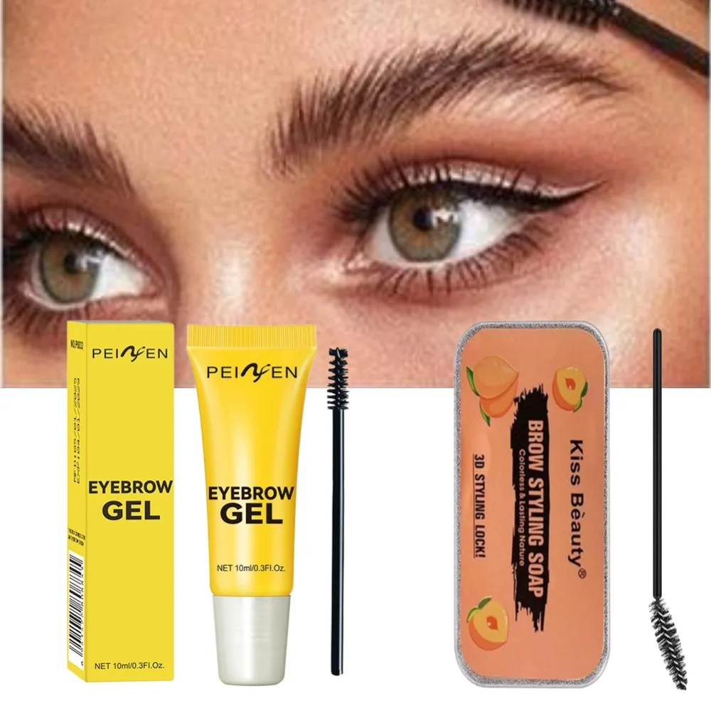 Gel à sourcils à forte tenue avec brosse – Style de sourcils à plumes imperméable et anti-taches, longue durée
