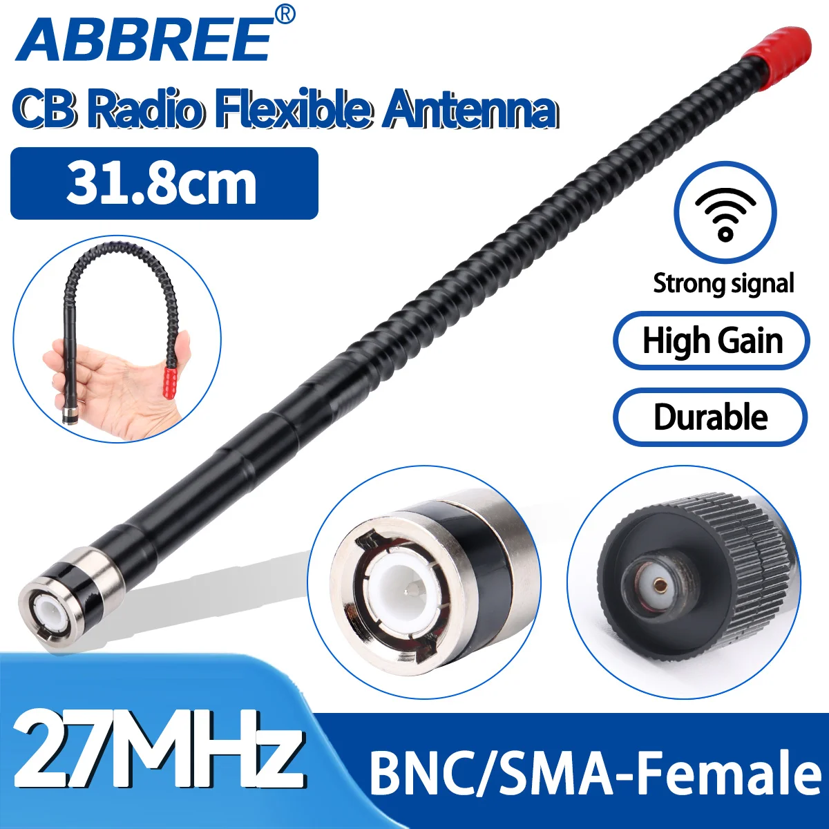 ABBREE CB Radio Antenna 27Mhz BNC/SMA-Female Whip High Gain portable Antenna for Quansheng UV-K5 8 TK11 UV-98 PLUS Walkie Talkie