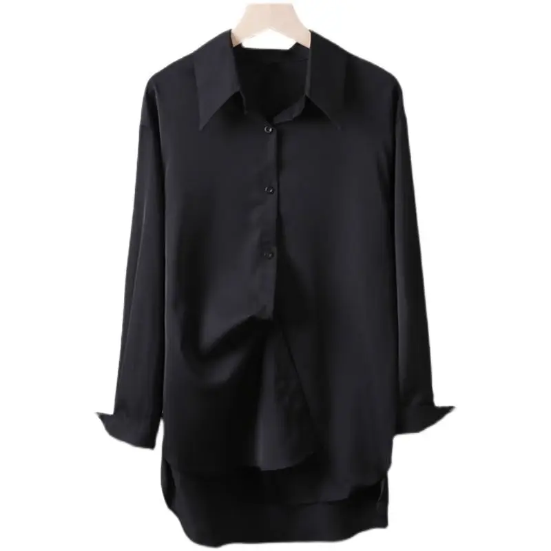 ربيع الخريف الشيفون قميص المرأة الجديدة طويلة الأكمام منتصف طول متعددة الأغراض قميص فضفاض كبير الحجم المرأة قاعدة