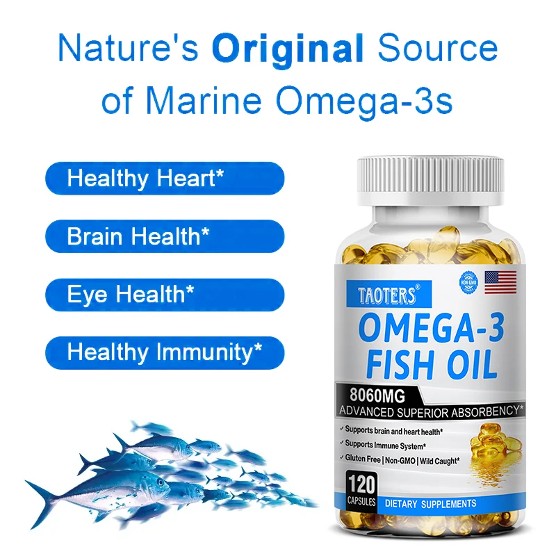 Omega 3 oil capsules are rich in DHA EPA, stable and high absorption - good for overall health and immune support