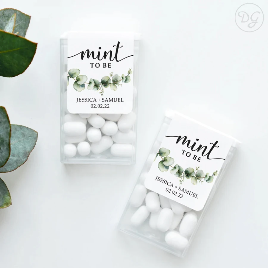 42/98pcs Personalized Wedding Labels Candy Stickers, Watercolor Eucalyptus Leaves Candy Stickers MINTS NOT INCLUDED!