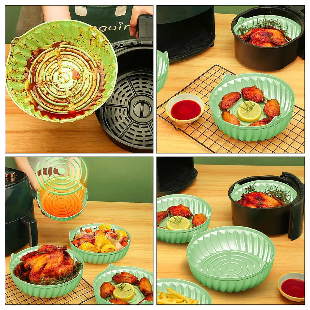 Forma de Silicone Redonda para Air Fryer, Reutilizável, Antiaderente, Tapete de Silicone para Forno, Utensílio de Cozinha