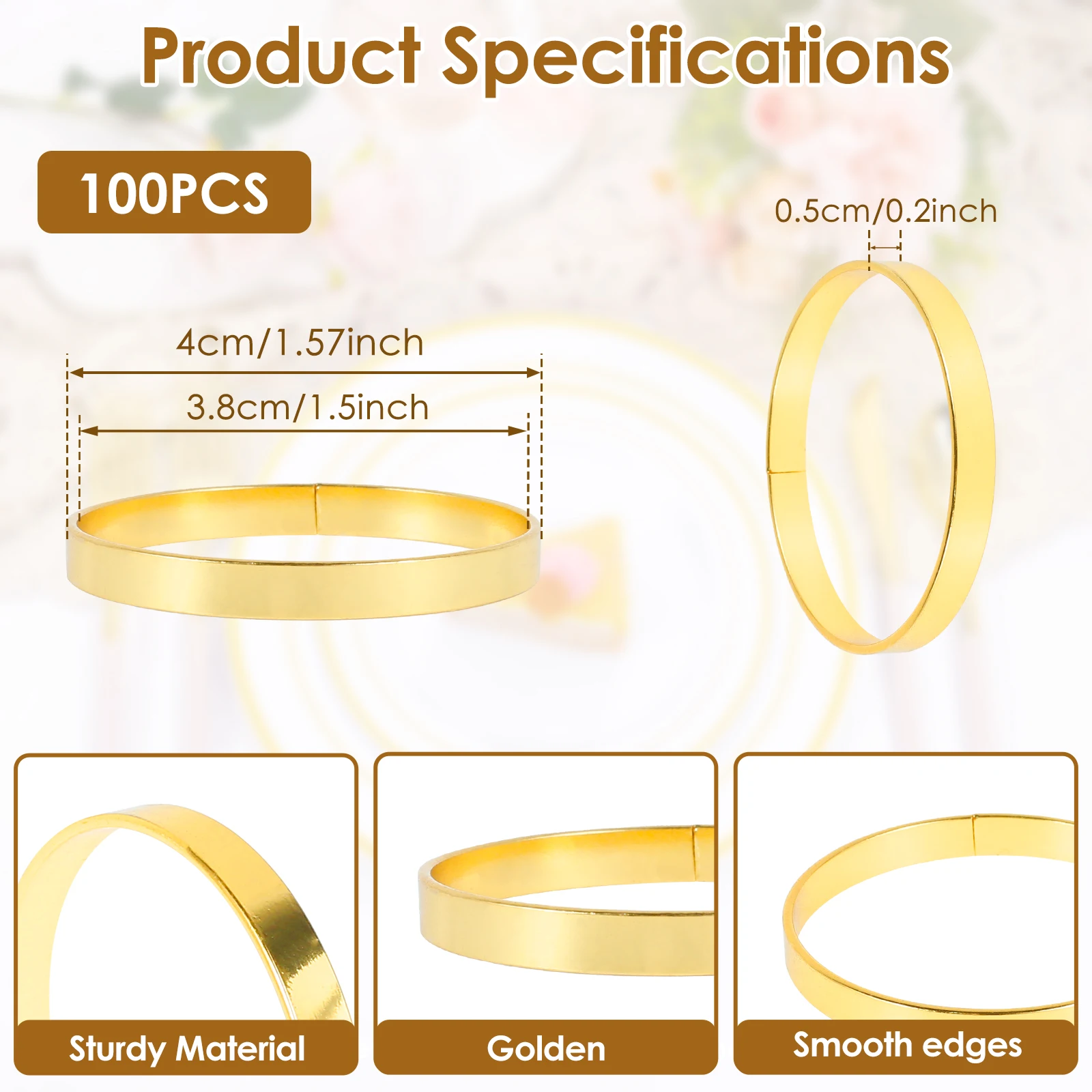100pcs Round Golden Napkin Rings Simple Table Serviette Holder For Wedding Party Banquet Adornment Table Napkins Decoration