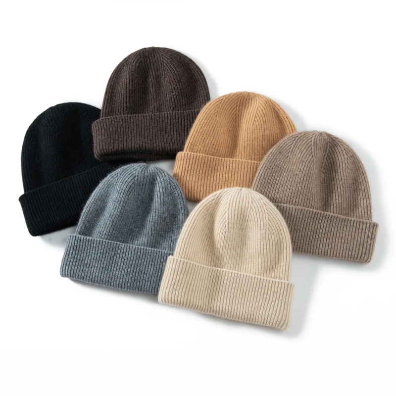 ZYCZCXX High Quality 100% Cashmere Knitted Hat for Women and Men Casual Beanie Hat Cap Winter Soft Warm Cashmere Caps Unisex