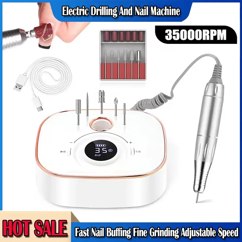 

35000RPM Nail Sander Set Mill For Manicure With LED Display Low Noise Electric Manicure Drill Nails Accessories And Tools