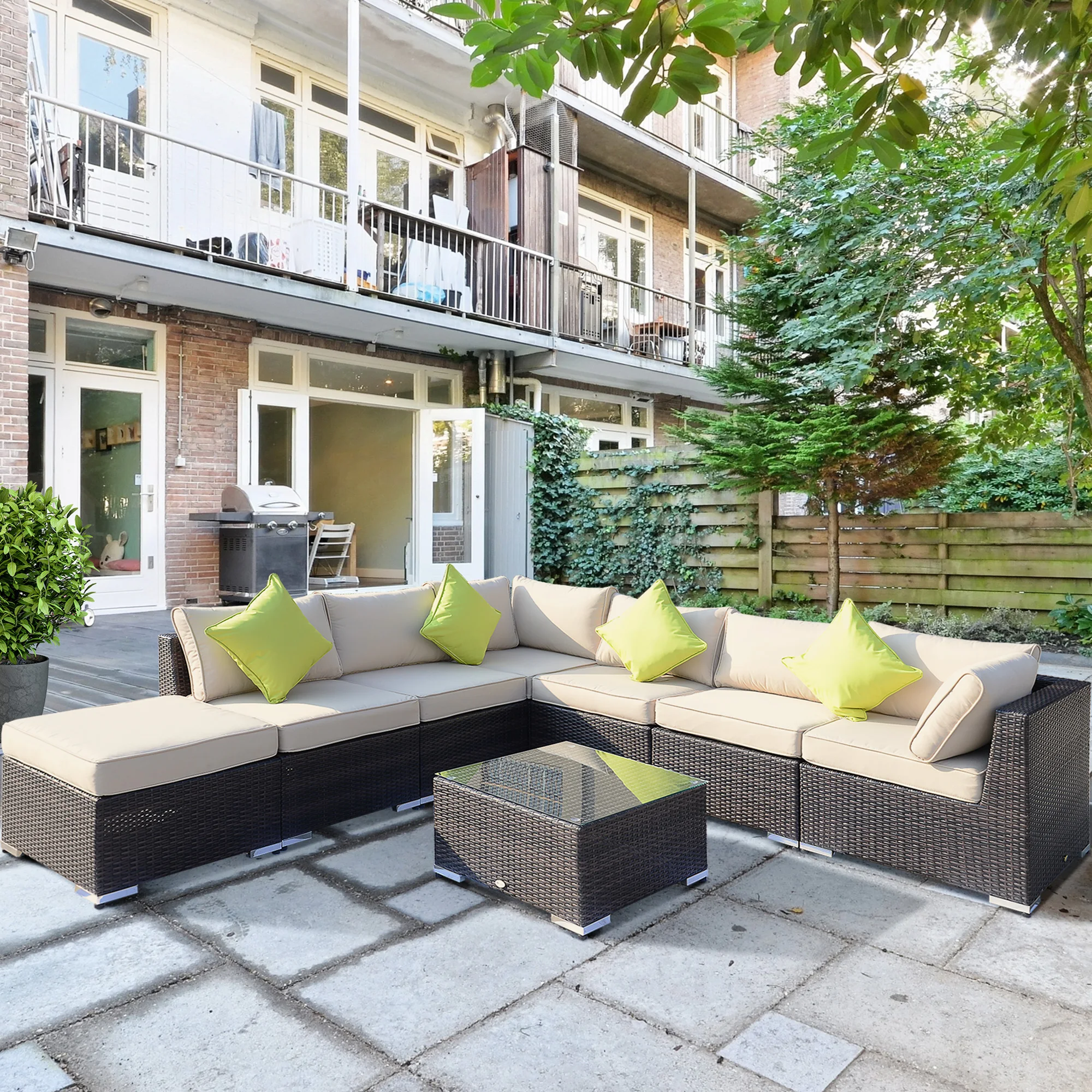 

Customizable Outsunny 8 Pieces PE Rattan Corner Sofa Set with Thick Cushions