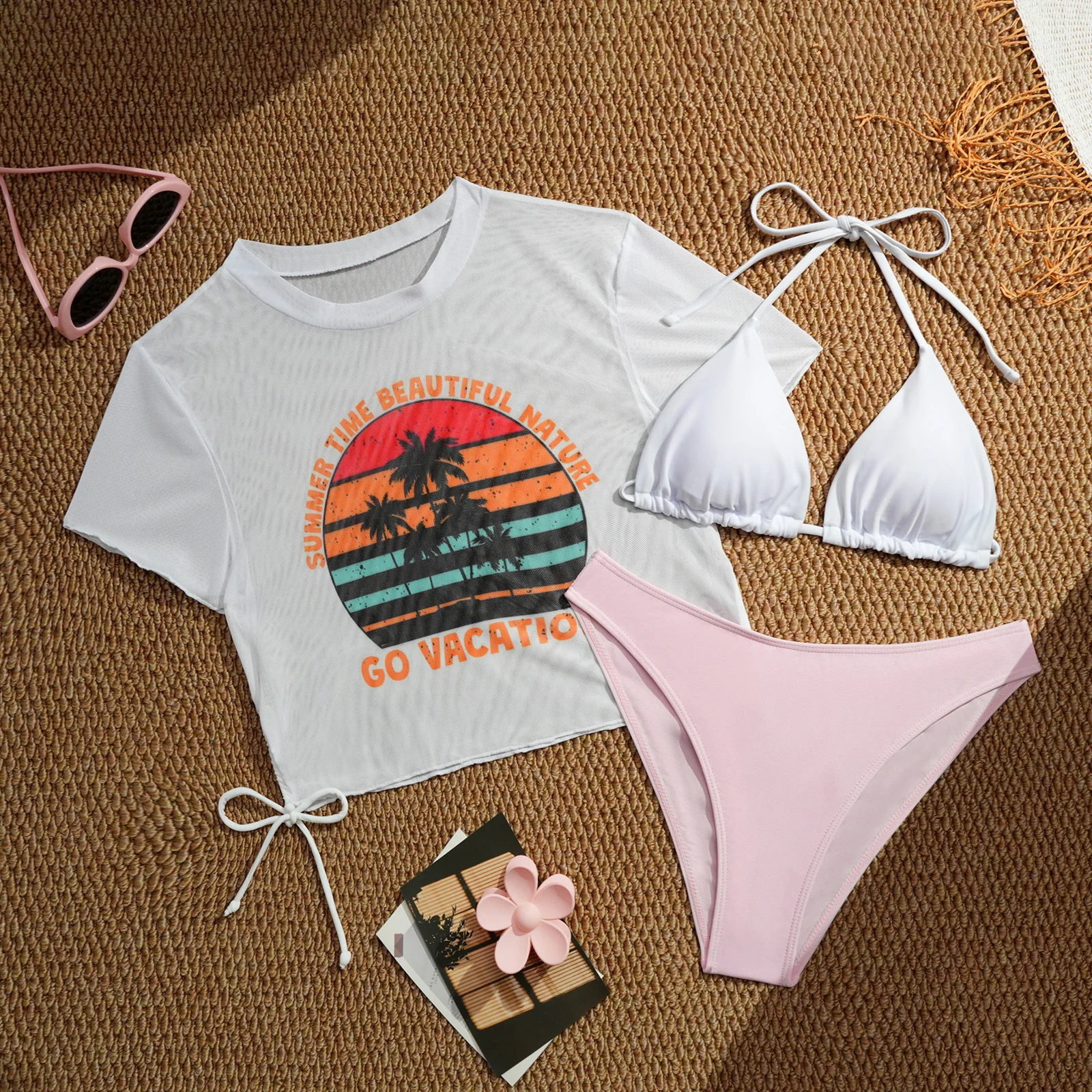 صيف 2025 المرأة مثير الرسن 3 قطعة ملابس السباحة الدانتيل متابعة طقم بيكيني صغير مع المحاصيل الأعلى التستر ملابس السباحة ثوب السباحة #6