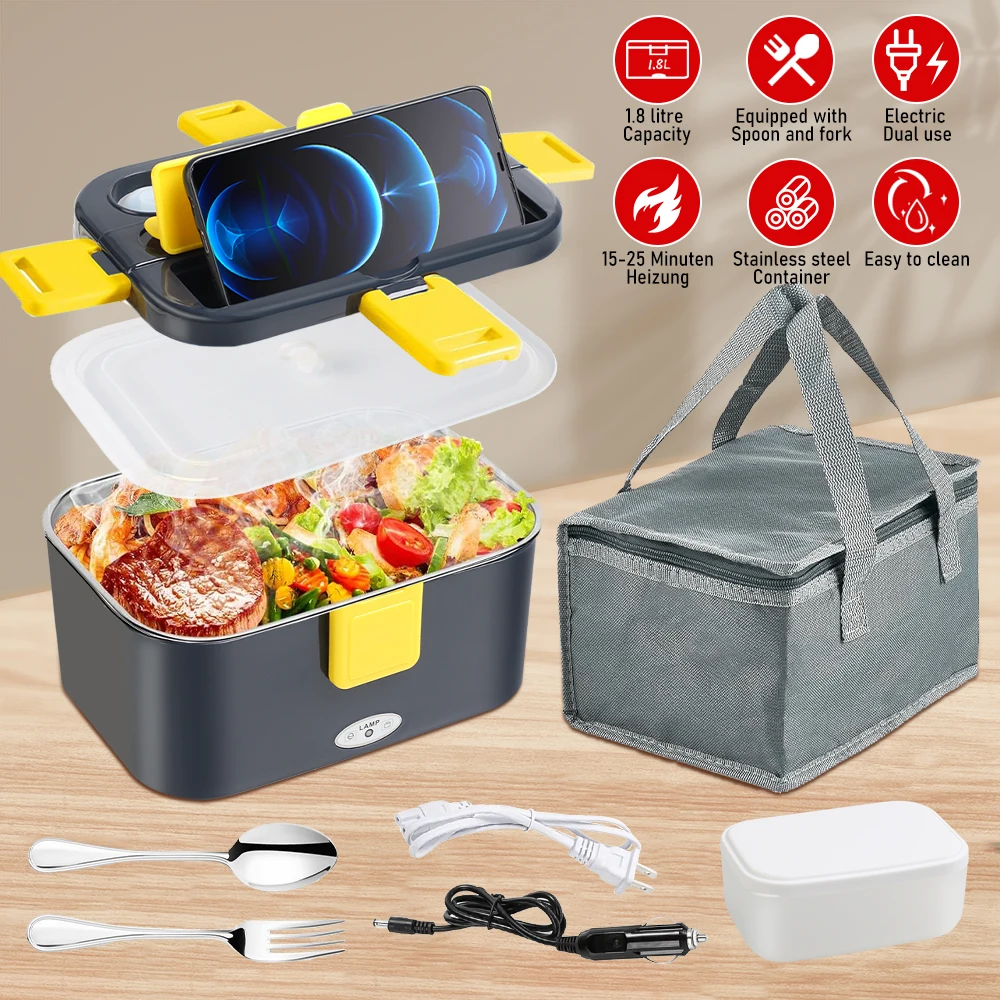 Lunch Box elettrico 80W riscaldatore per alimenti 4 in 1 12V/24V/110V 1.8L grande capacità per auto/camion/casa/ufficio con borsa per il trasporto e