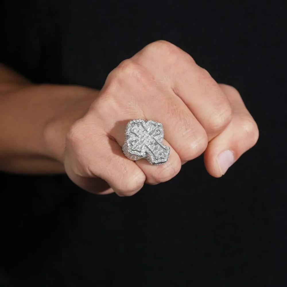 Iced Out 5A Zirkon Kreuzring Luxus Hip-Hop Rock Weißgold Plattiert Kubischer Zirkonia Herren Party-Ringe Hochwertige Geburtstagsgeschenke – Detail 6