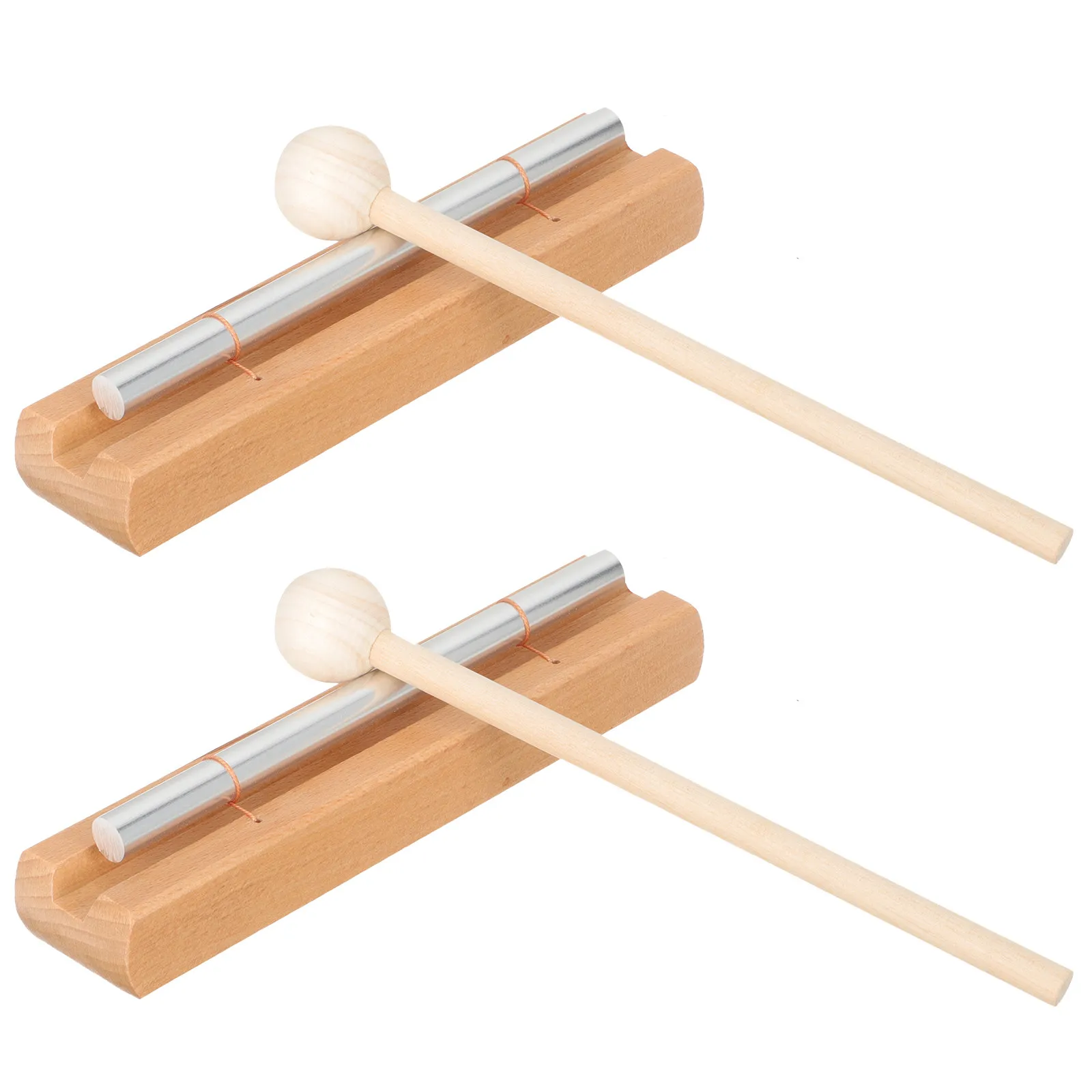 Lot de 2 carillons à tubes en aluminium sur base en bois, instrument de percussion pour la méditation, les réunions, les rappels aux enseignants et l'apprentissage musical des enfants