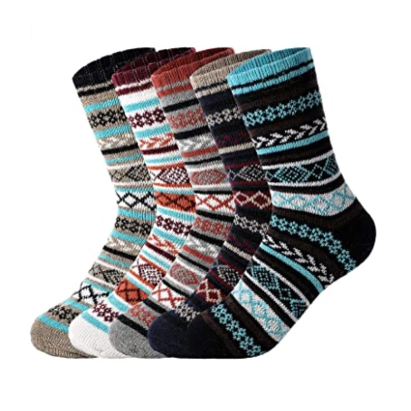 

5 Pairs Men Super Thick Thermal Warm Socks Faux Wool Knitted Winter Striped Pattern Soft Cozy Casual Sports Tube