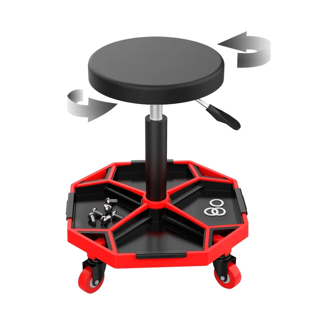 Heavy Duty Rolling Pneumatic Creeper Garage/Shop Seat Padded Adjustable Mechanic Stool with Tool Tray Storage