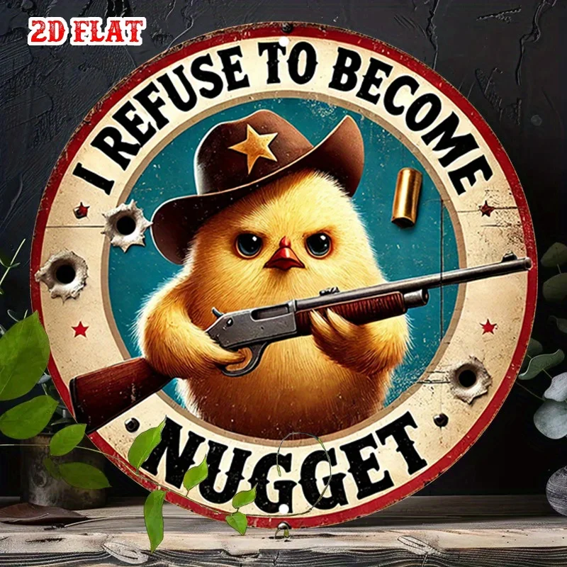 Pancarte ronde en métal amusante « Je refuse de devenir Nugget », décoration murale rétro et humoristique pour la ferme