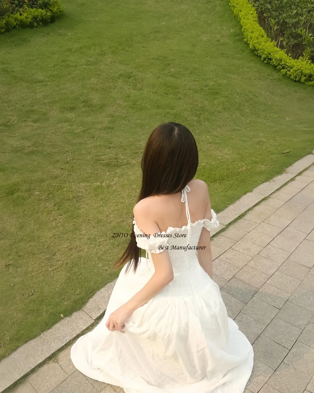 ZHIO شيفون أبيض جميل مع أنماط الاختيار فستان زفاف كوري على شكل حرف A مكشكش على شكل قلب عاري الكتفين بدون أكمام فساتين العروس