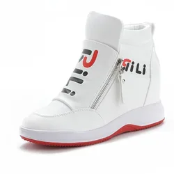 Height Increasing Casual Women Shoes Leather Black White Platform Wedge Sneakers Women 2026 Ladies Shoes Woman Chaussures Femme