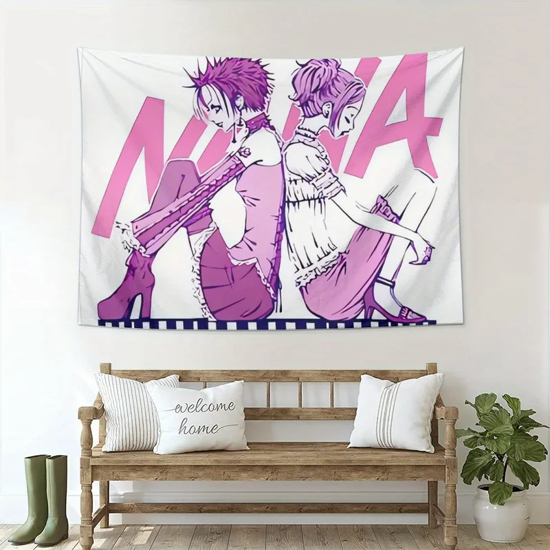 VIKAMA Pink Anime Girls Tapestry Two Manga Girls Back to Back Retro Pink Purple Kawaii Wall Hanging Otaku Wall Art Dorm Decor