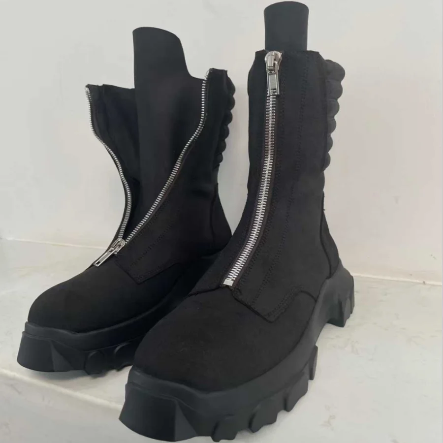 

Men's Vintage Street Fashion Mid-Zip High-Top Chelsea Platform Lift Motorcycle Boots