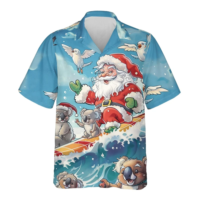

Graffiti Santa Claus Beach Shirt 2025 Merry Christmas Shirts For Men Xmas Funny Gifts Button Clothing Snowman Y2k Lapel Blouse