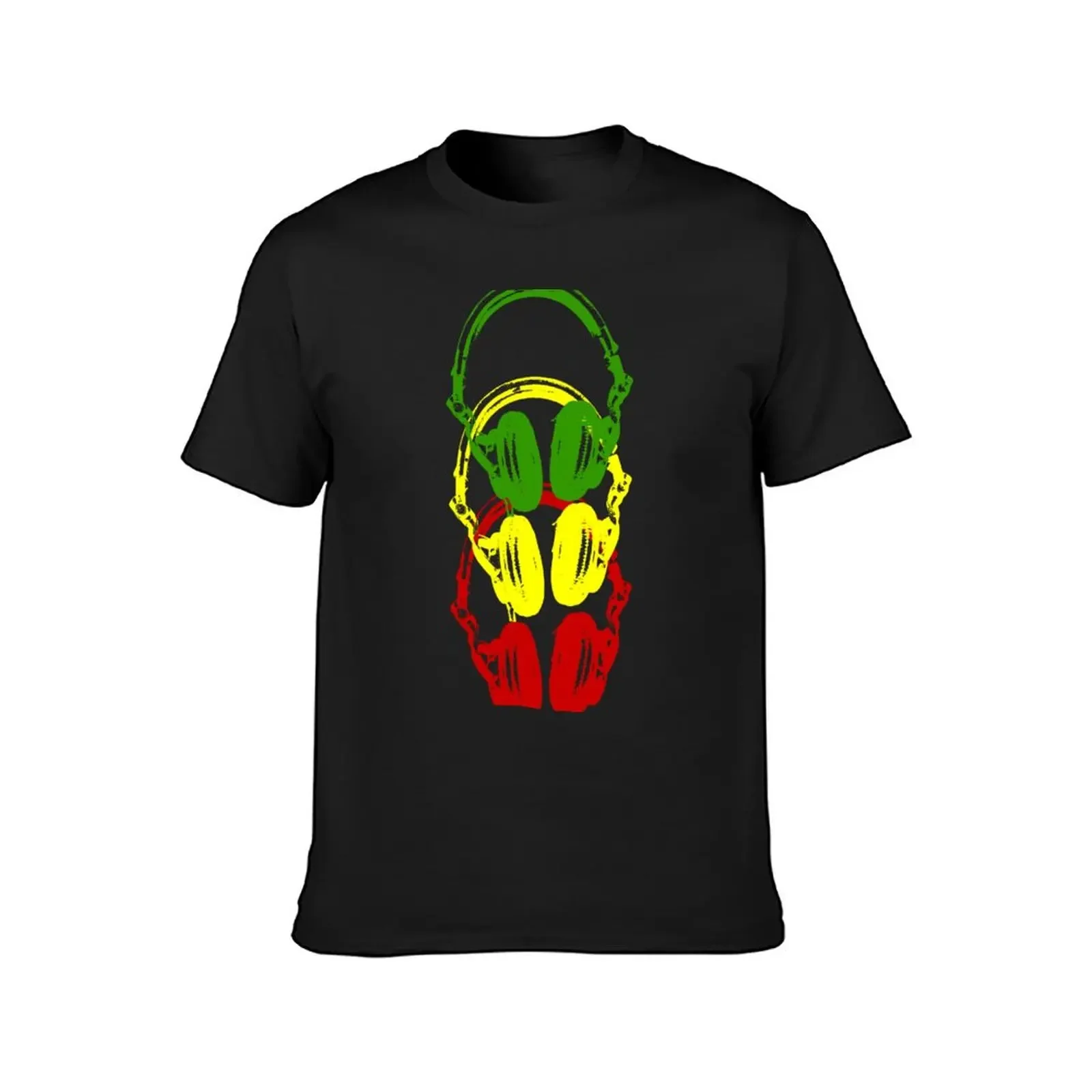 Rasta Colors Head Phones Stencil Style T-Shirt new edition sports fans black t-shirts for men